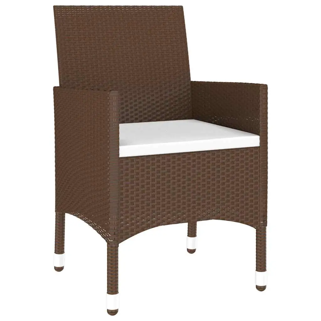 5 Piece Garden Dining Set Brown Outdoor Patio Furniture PE Rattan Glass Table Chairs
