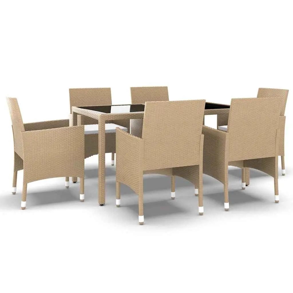 7 Piece Garden Dining Set Outdoor Furniture Poly Rattan Tempered Glass Patio