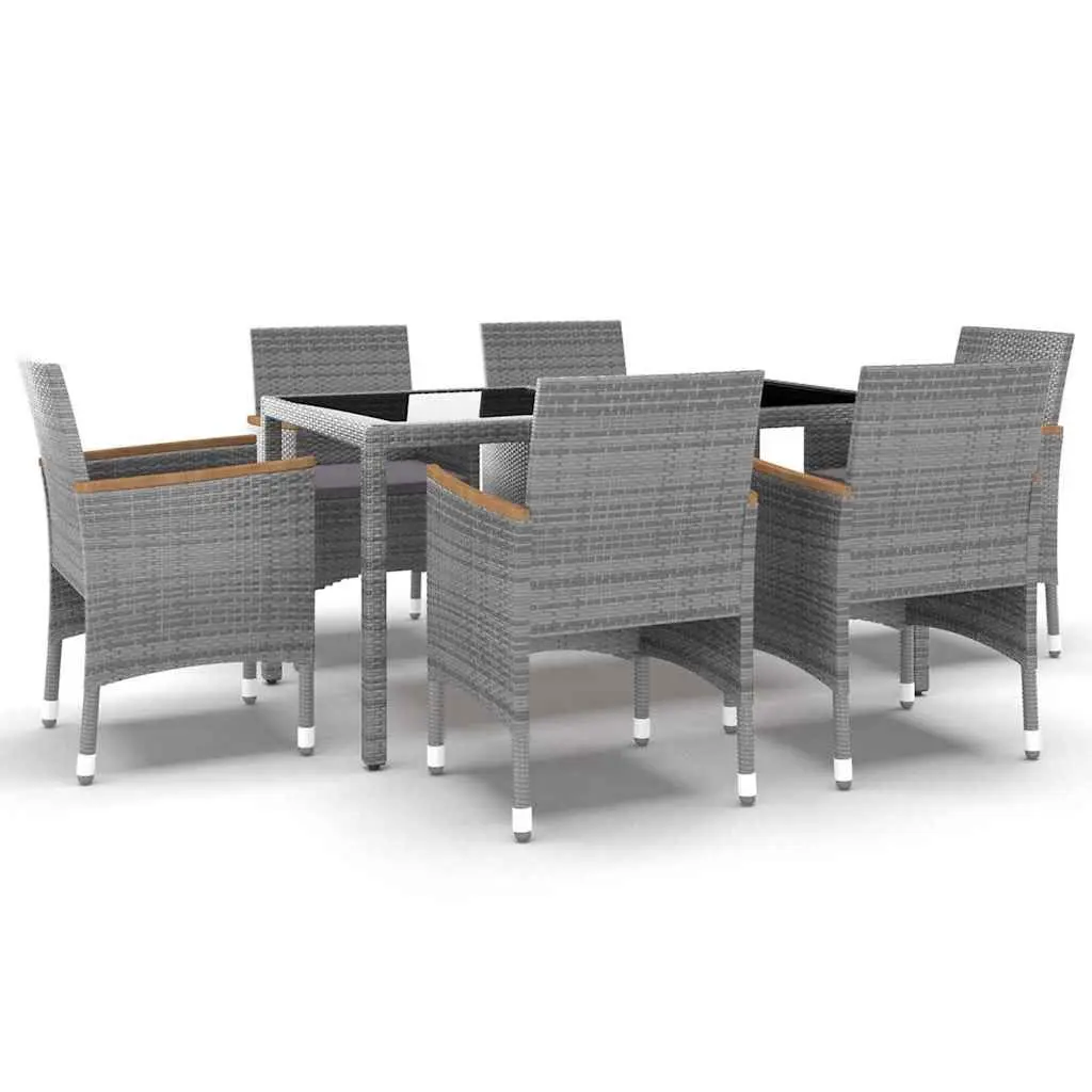 7 Piece Outdoor Dining Set Garden Patio Table Chairs PE Rattan Grey Furniture