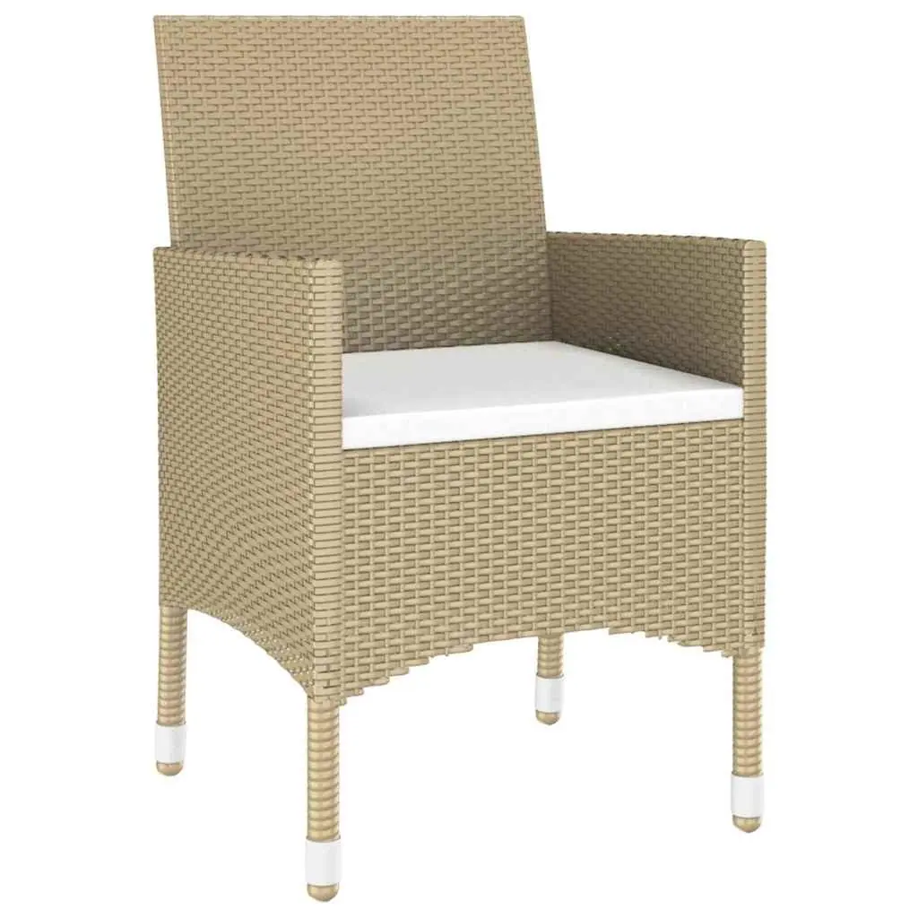 Outdoor Dining Set Beige 7 Piece Poly Rattan Table Chairs Tempered Glass Waterproof