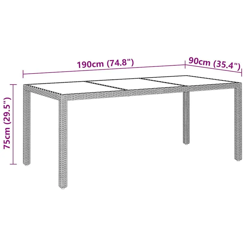 Outdoor Dining Set Beige 7 Piece Poly Rattan Table Chairs Tempered Glass Waterproof