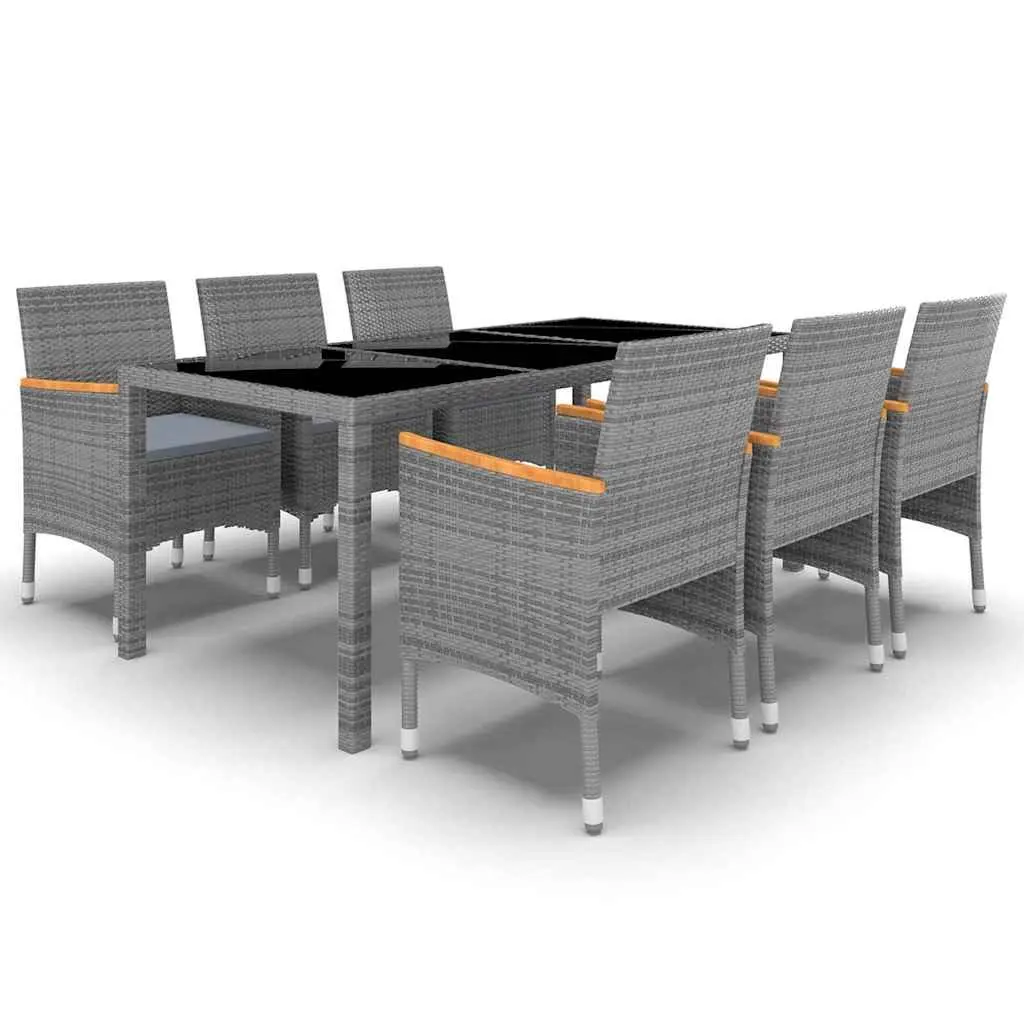 7 Piece Garden Dining Set Grey Outdoor Patio Furniture PE Rattan Tempered Glass