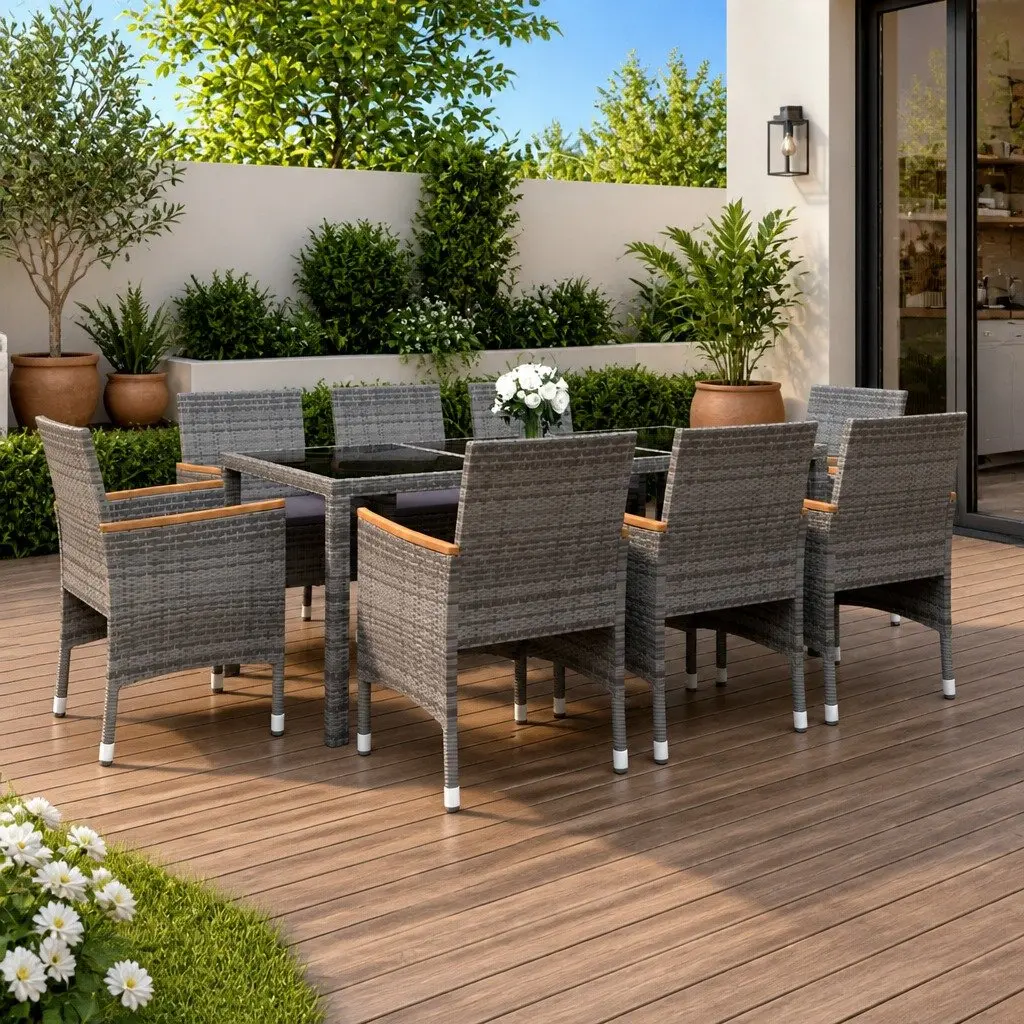 9 Piece Grey Dining Set with Comfort in Mind