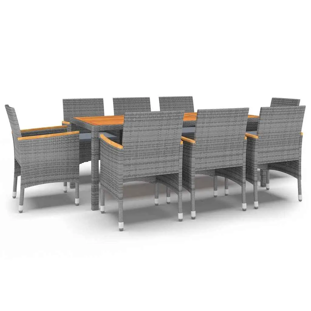 Garden Dining Set 9 Piece Outdoor Patio Furniture Grey Poly Rattan Steel Frame