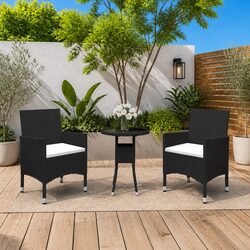 3 Piece Garden Dining Set Outdoor Patio Furniture PE Rattan Black Table Chairs