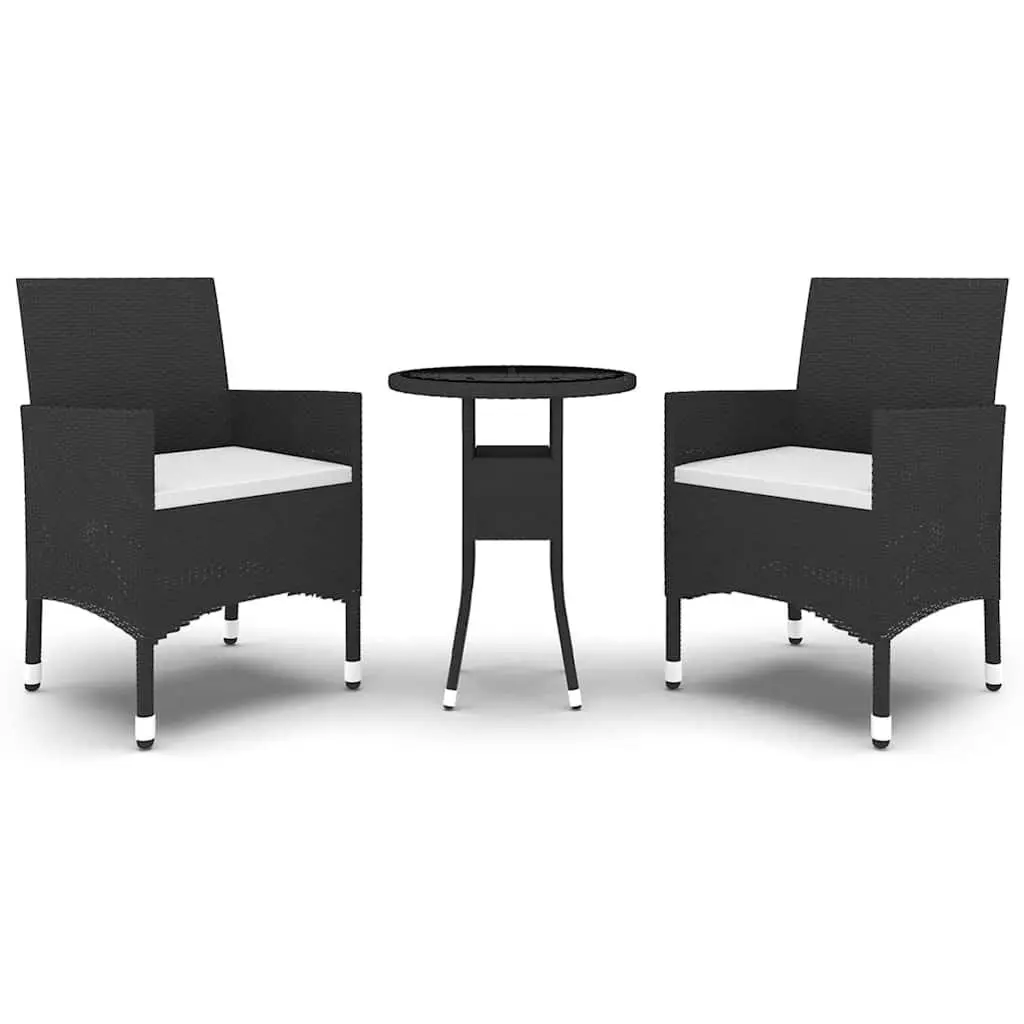 3 Piece Garden Dining Set Black Outdoor Patio Furniture PE Rattan Table Chairs