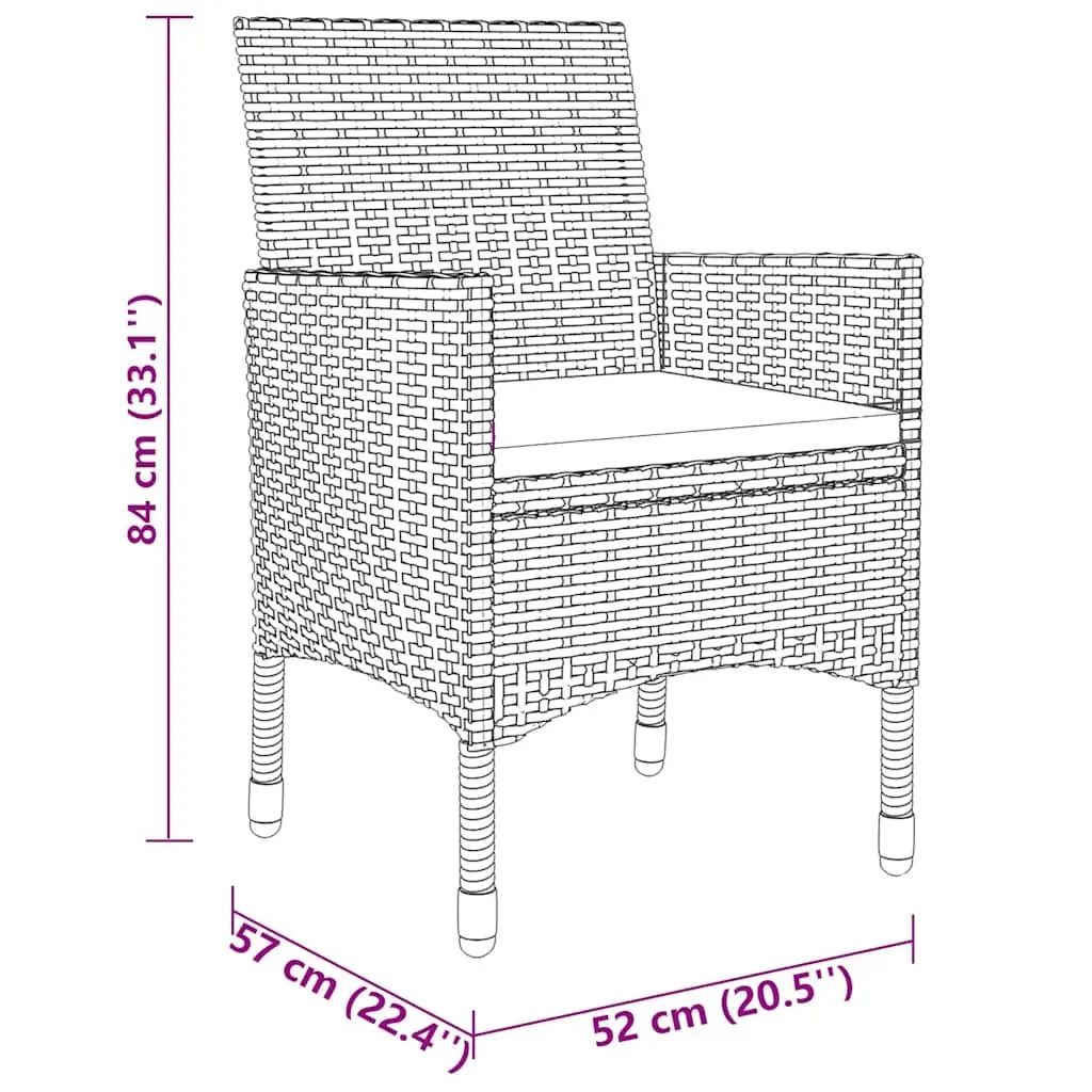 3 Piece Garden Dining Set Black Outdoor Patio Furniture PE Rattan Table Chairs