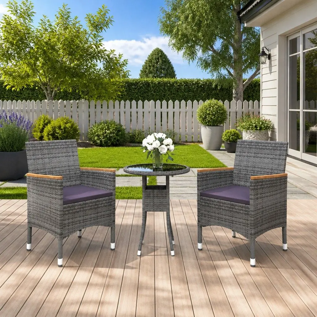 Garden Dining Set Grey 3 Piece Outdoor Patio Furniture Table Chairs