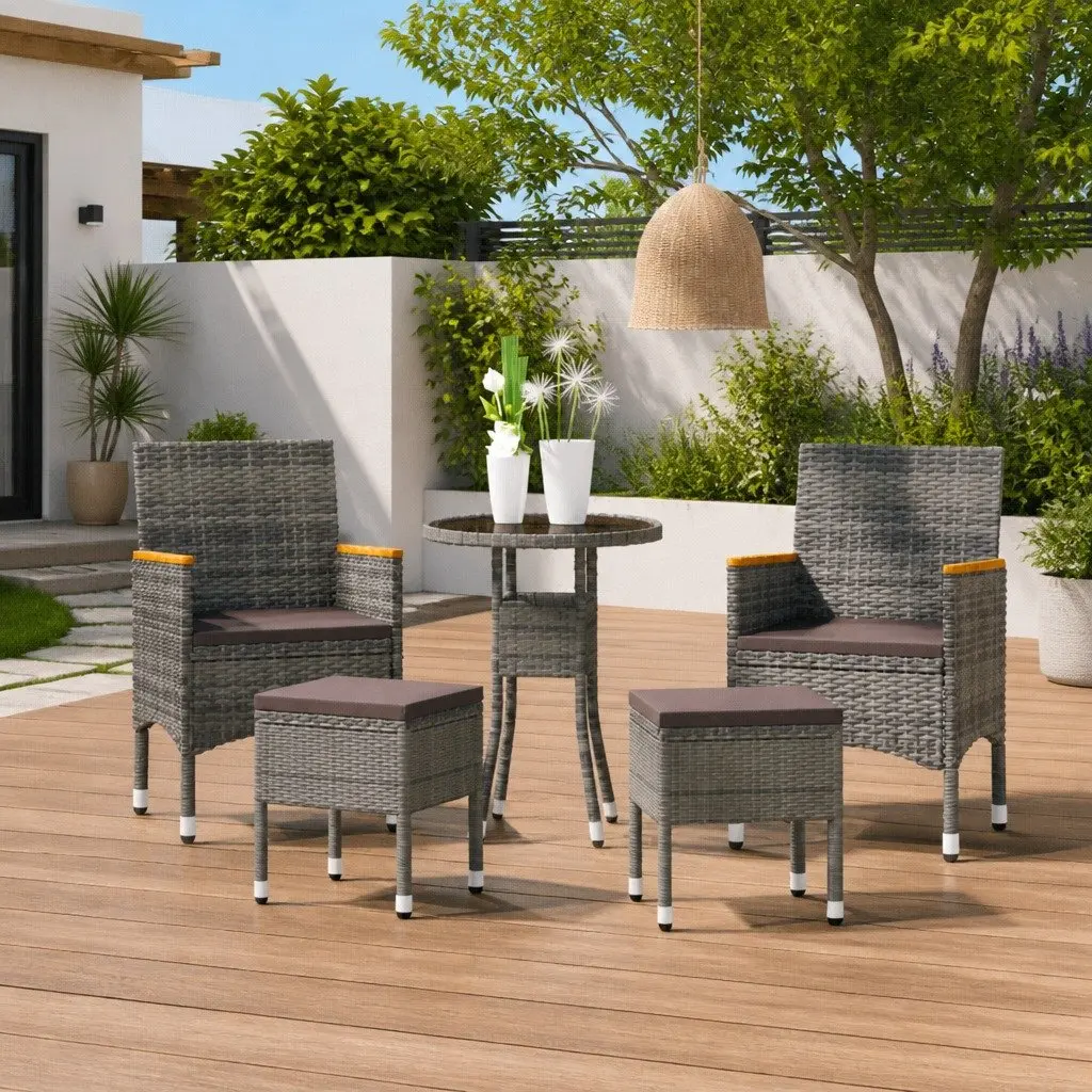 Garden Lounge Set Grey 5 Piece Outdoor Patio Furniture Poly Rattan Seating