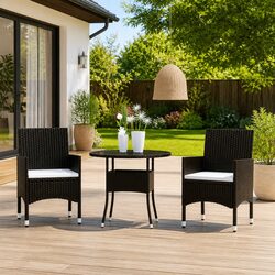 3 Piece Outdoor Dining Set Poly Rattan Black Garden Patio Table Chairs