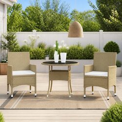 Garden Dining Set 3 Piece Outdoor Furniture Poly Rattan Patio Table Chairs Beige