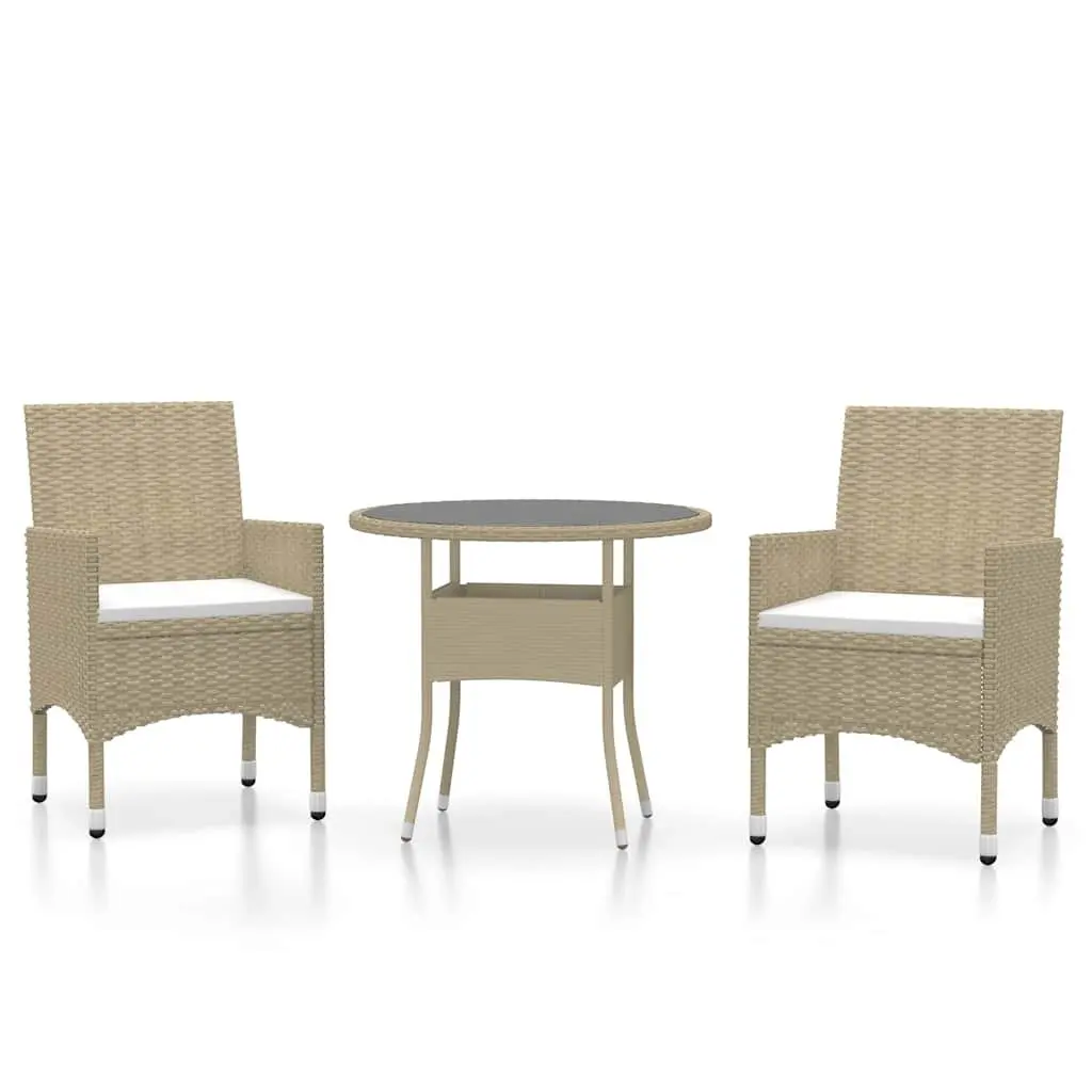 Garden Dining Set 3 Piece Outdoor Furniture Poly Rattan Patio Table Chairs Beige