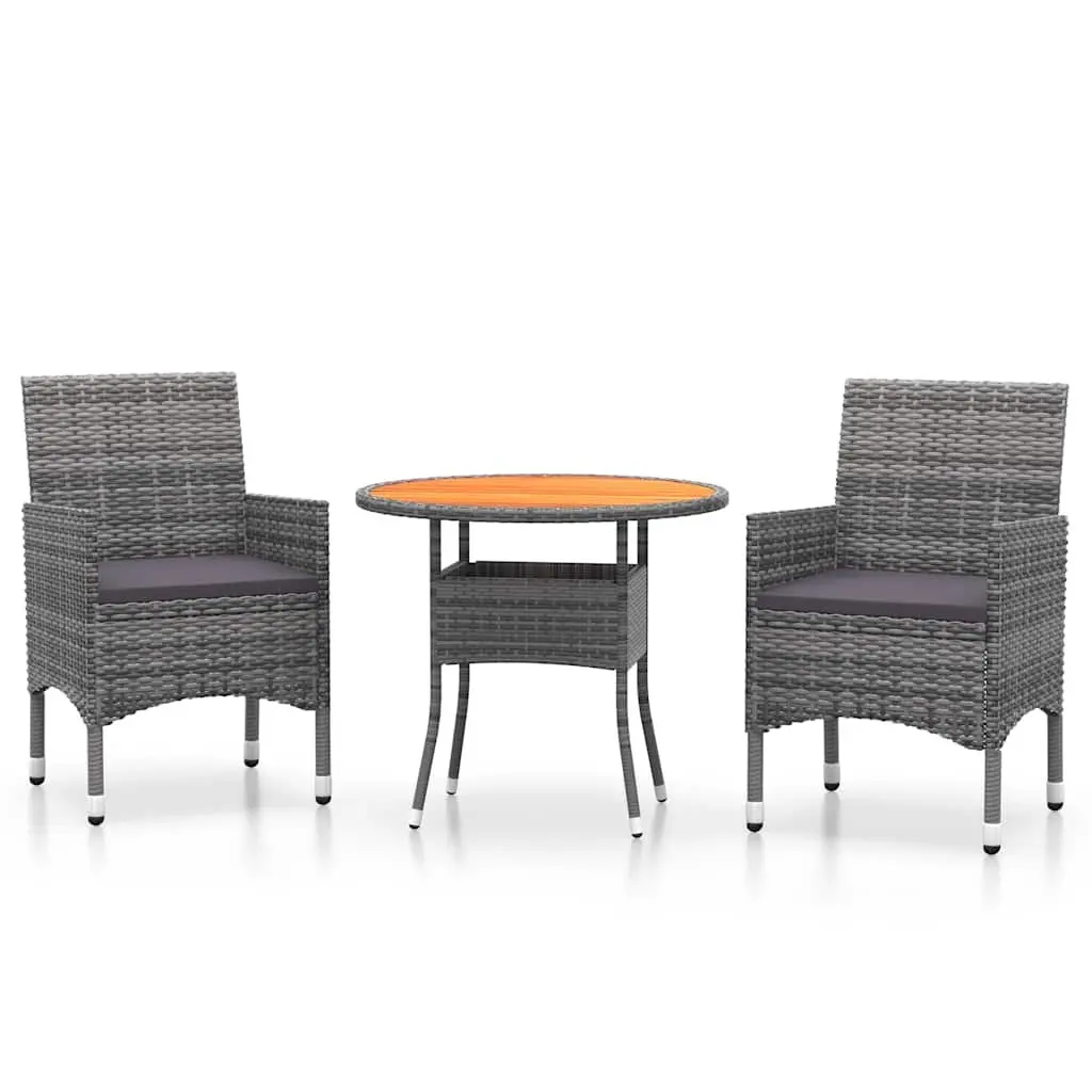 Garden Dining Set 3 Piece Outdoor Furniture Poly Rattan Steel Frame Acacia Wood