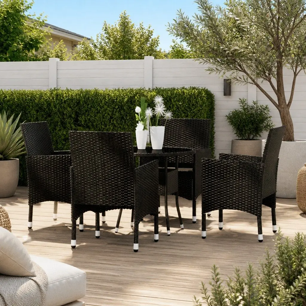 Garden Dining Set Black 5 Piece Outdoor Patio Furniture Poly Rattan Table Chairs