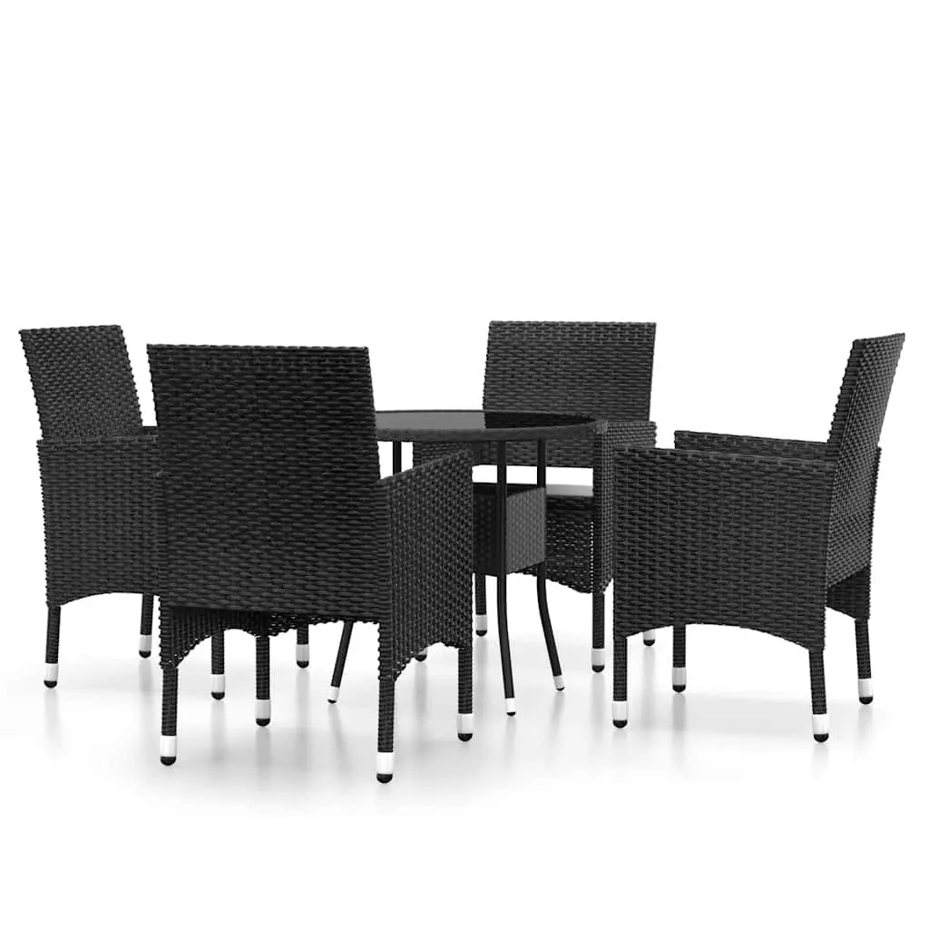 Garden Dining Set Black 5 Piece Outdoor Patio Furniture Poly Rattan Table Chairs