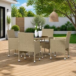 Garden Dining Set 5 Piece Outdoor Patio Furniture Poly Rattan Beige Table Chairs