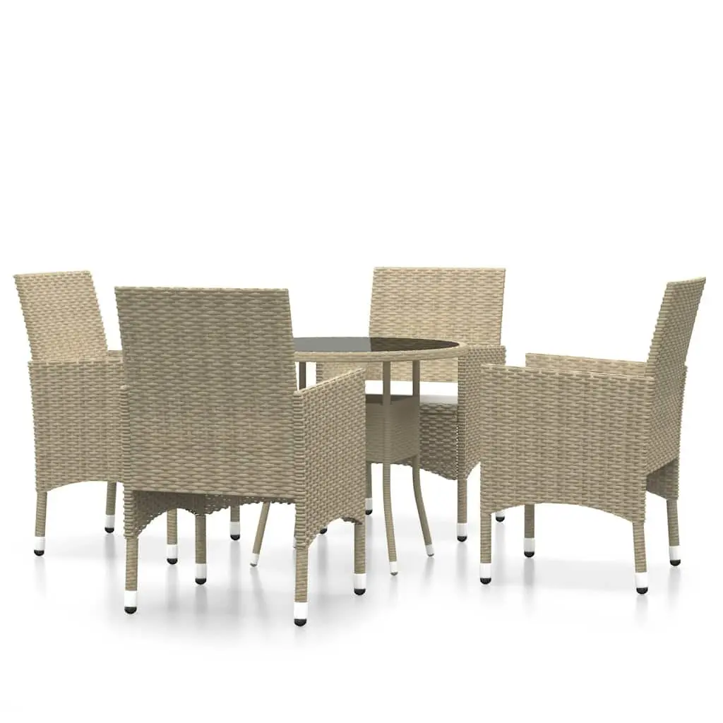 Garden Dining Set 5 Piece Outdoor Patio Furniture Poly Rattan Beige Table Chairs