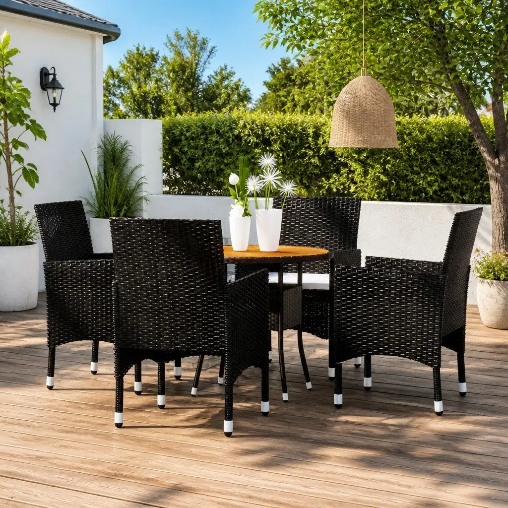 Garden Dining Set 5 Piece Outdoor Patio Furniture Black Poly Rattan Table Chairs