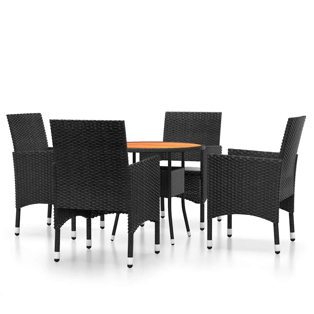 Garden Dining Set 5 Piece Outdoor Patio Furniture Black Poly Rattan Table Chairs
