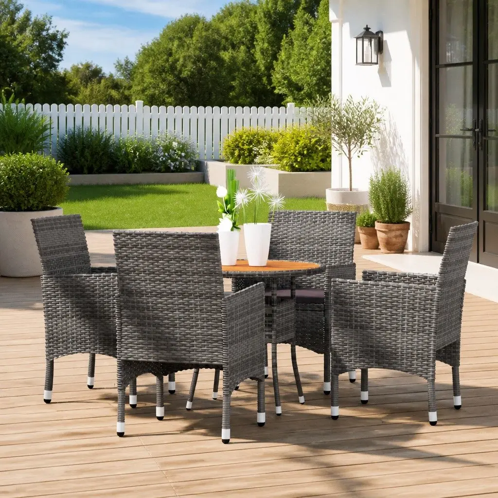 Garden Dining Set 5 Piece Outdoor Patio Furniture Poly Rattan Grey Table Chairs
