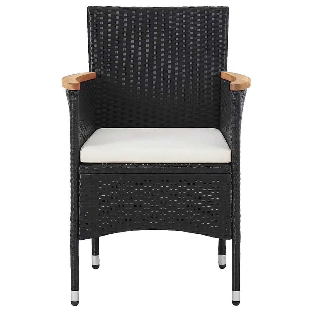 5 Piece Outdoor Dining Set Black Poly Rattan Table Chairs Thick Cushions