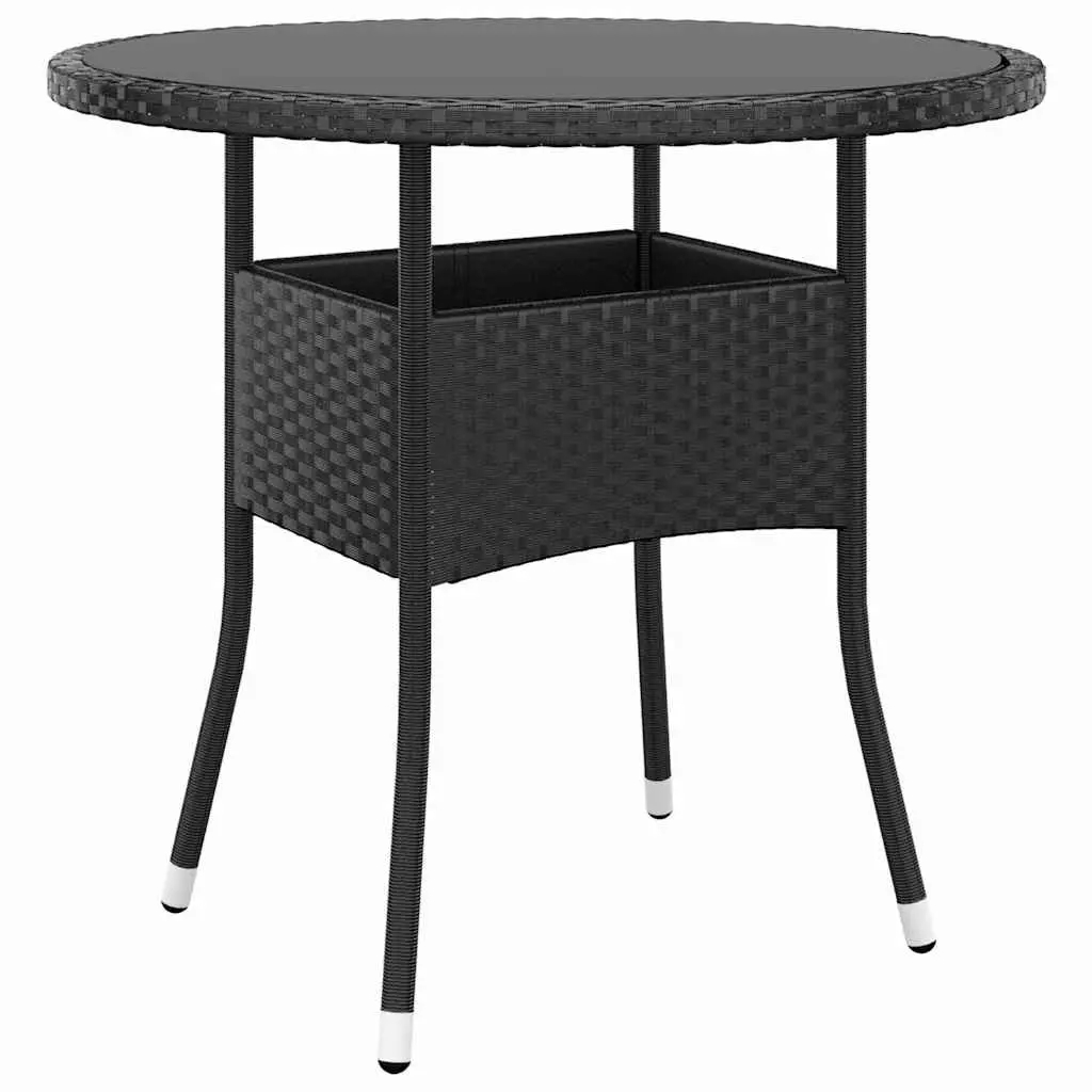 5 Piece Outdoor Dining Set Black Poly Rattan Table Chairs Thick Cushions