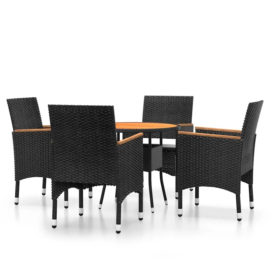 Garden Dining Set Black 5 Piece Outdoor Furniture Poly Rattan Steel Frame Acacia Wood