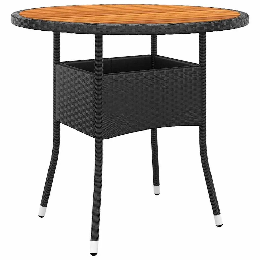 Garden Dining Set Black 5 Piece Outdoor Furniture Poly Rattan Steel Frame Acacia Wood
