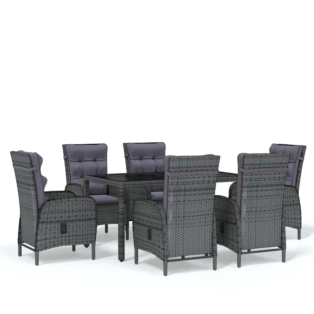 7 Piece Garden Dining Set Outdoor Furniture PE Rattan Steel Frame Glass Table