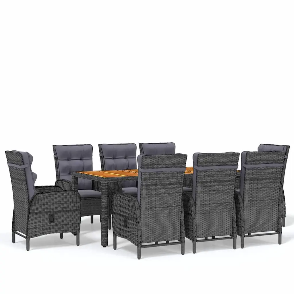 Garden Dining Set 9 Piece Outdoor Furniture Poly Rattan Grey Patio Table Chairs