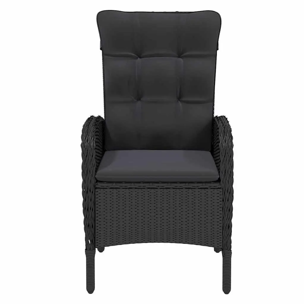 Garden Dining Set Black 3 Piece Outdoor Furniture Steel Frame Weather Resistant PE Rattan Glass Table Adjustable Backrest Chairs