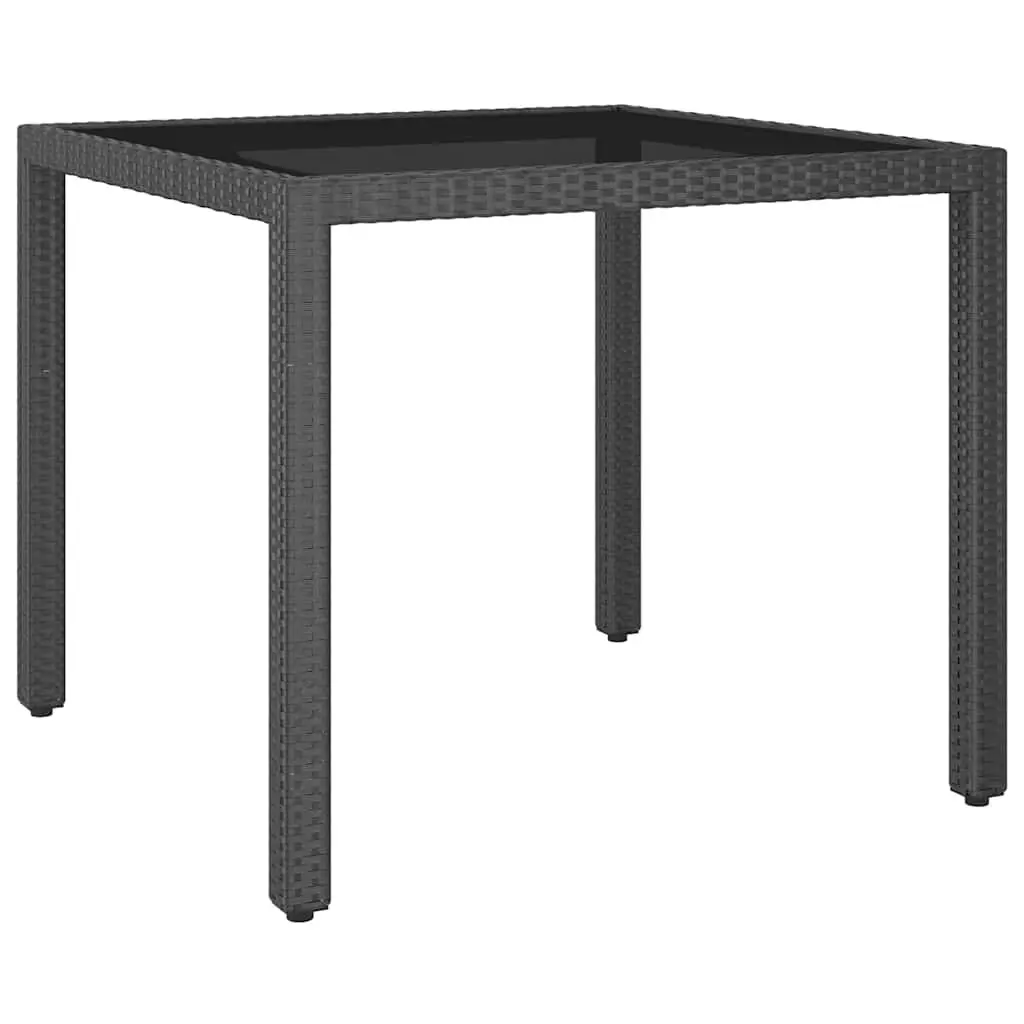 Garden Dining Set Black 3 Piece Outdoor Furniture Steel Frame Weather Resistant PE Rattan Glass Table Adjustable Backrest Chairs