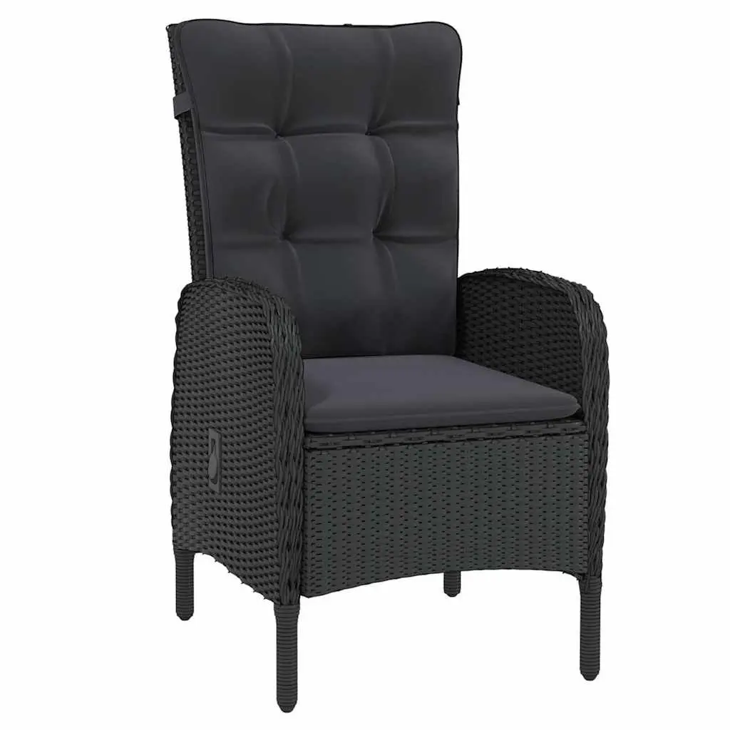 3 Piece Outdoor Dining Set Black Steel Frame Weather Resistant PE Rattan Acacia Wood Table