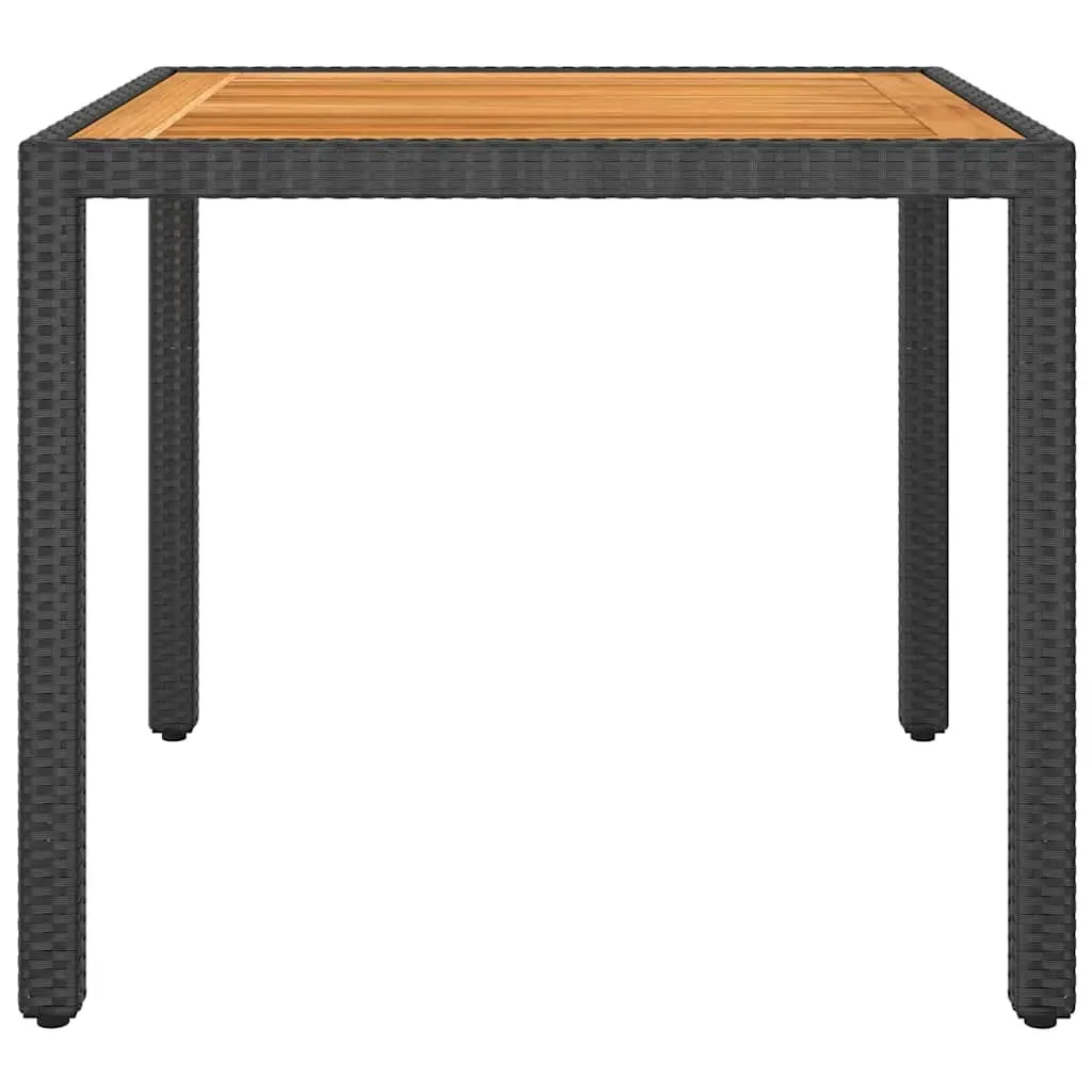 3 Piece Outdoor Dining Set Black Steel Frame Weather Resistant PE Rattan Acacia Wood Table