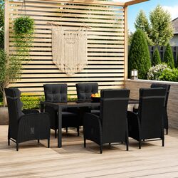 7 Piece Garden Dining Set Outdoor Furniture PE Rattan Black Patio Table Chairs
