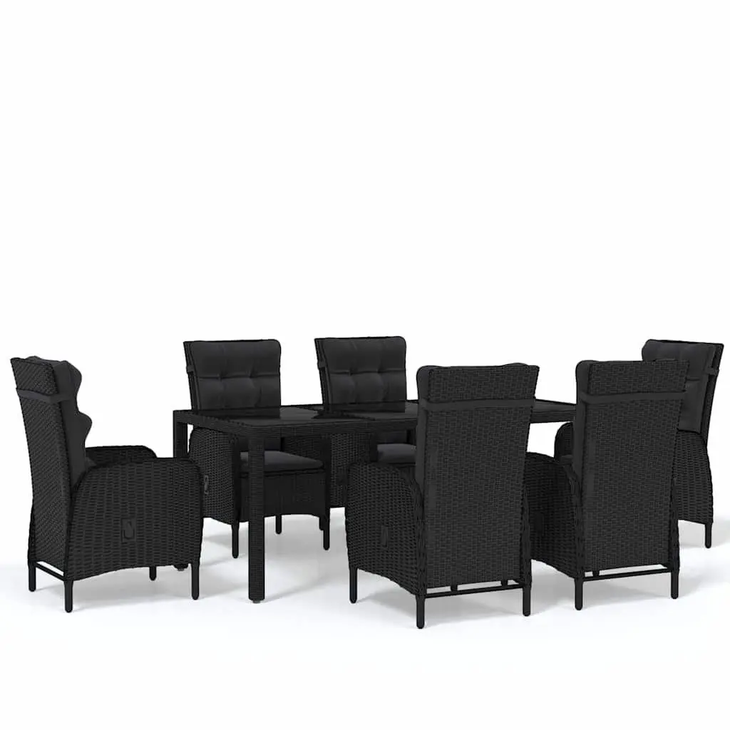 7 Piece Garden Dining Set Outdoor Furniture PE Rattan Black Patio Table Chairs