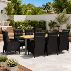 9 Piece Garden Dining Set Outdoor Patio Furniture Rattan Chairs Table Black