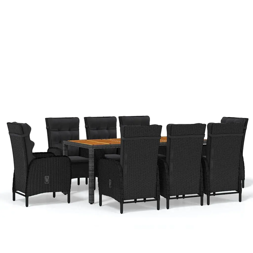 9 Piece Garden Dining Set Black Outdoor Patio Furniture Rattan Chairs Table