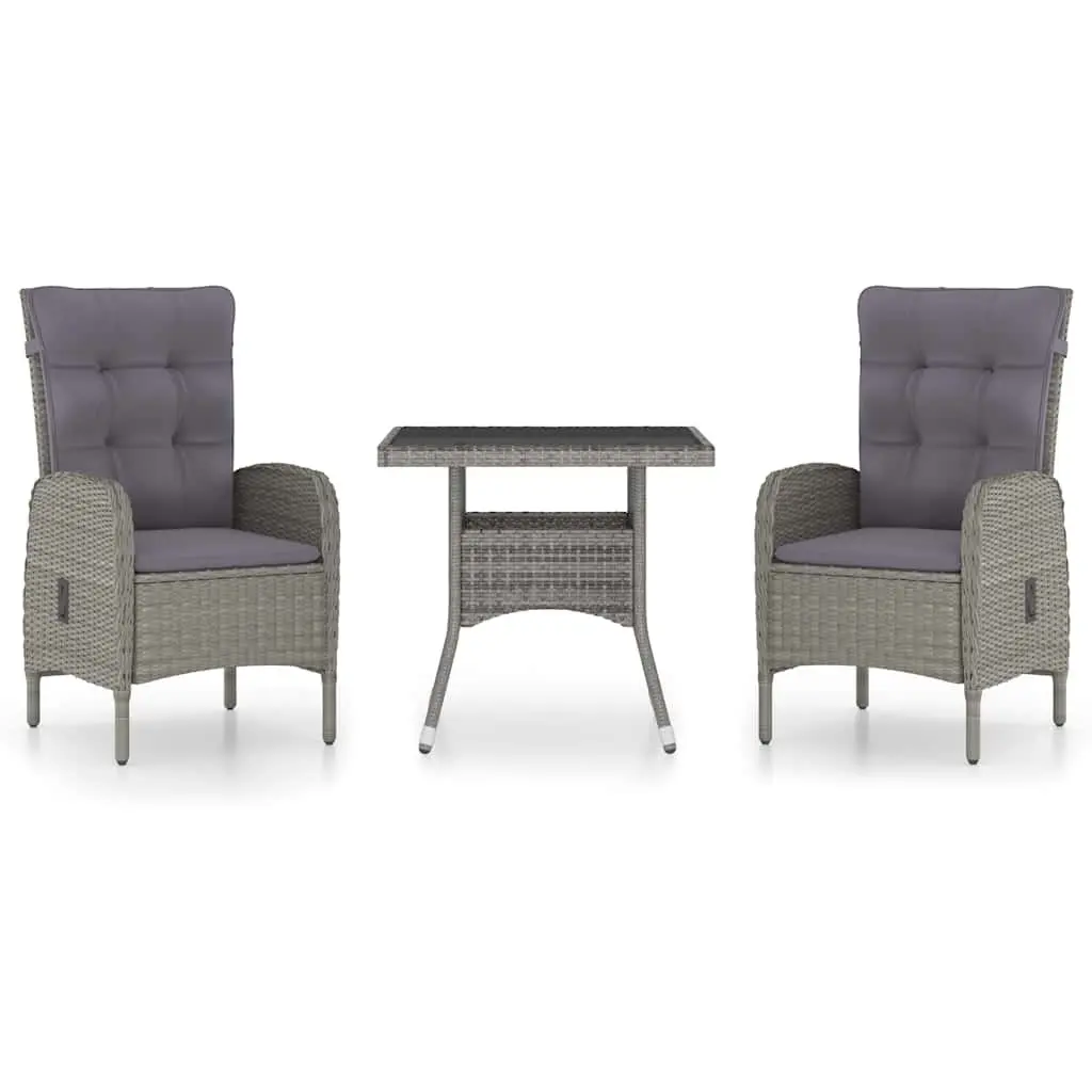 Garden Dining Set 3 Piece Outdoor Patio Furniture Grey Poly Rattan Glass Table