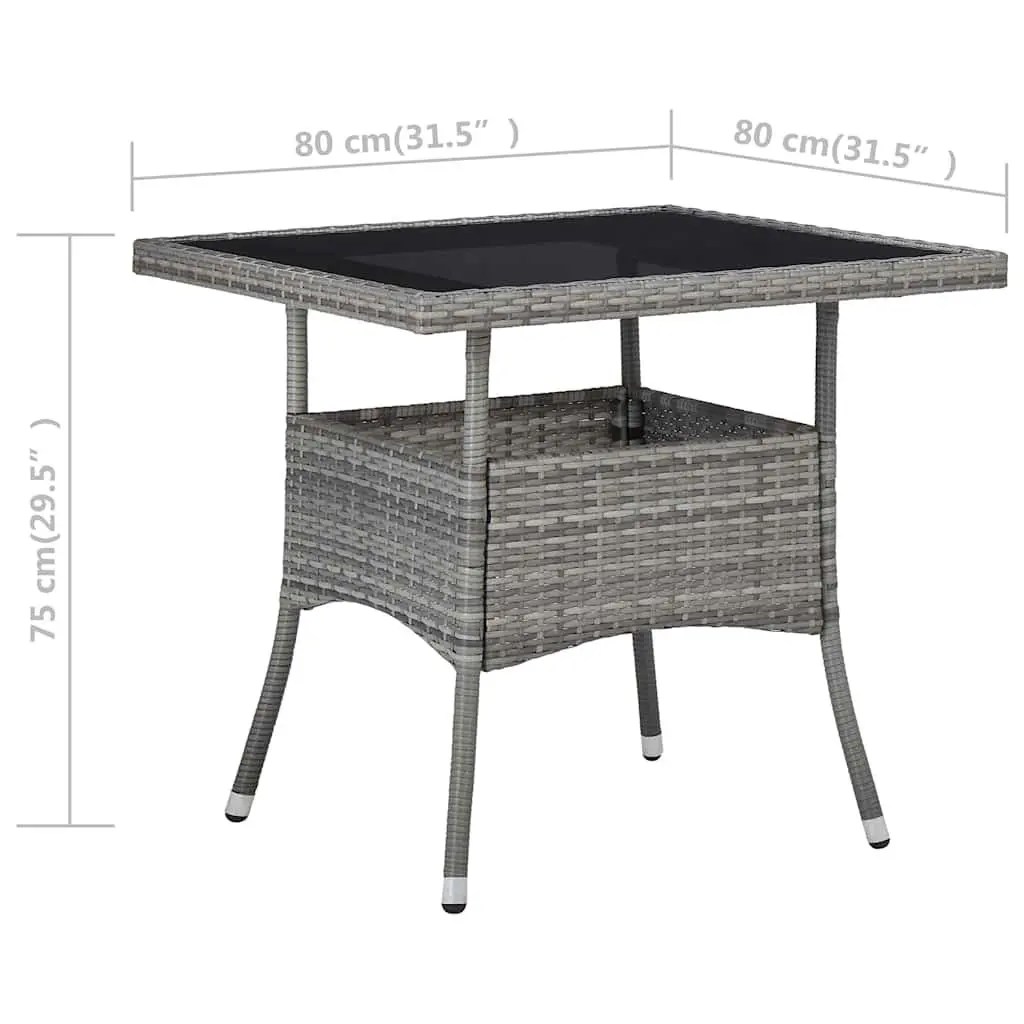 Garden Dining Set 3 Piece Outdoor Patio Furniture Grey Poly Rattan Glass Table