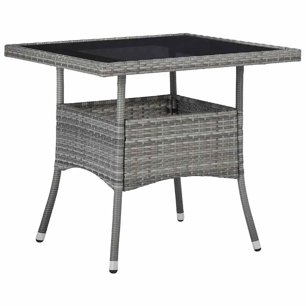 Garden Dining Set 3 Piece Outdoor Patio Furniture Grey Poly Rattan Glass Table