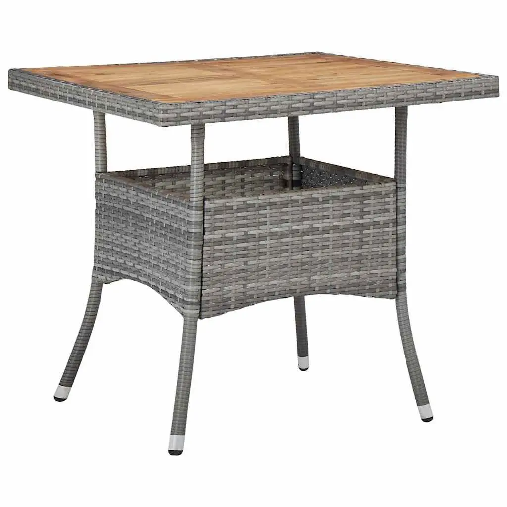 Garden Dining Set Grey 3 Piece Outdoor Furniture Lightweight Powder-Coated Steel PE Rattan Acacia Wood Top