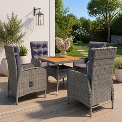 Garden Dining Set 5 Piece Outdoor Patio Furniture PE Rattan Acacia Wood Grey
