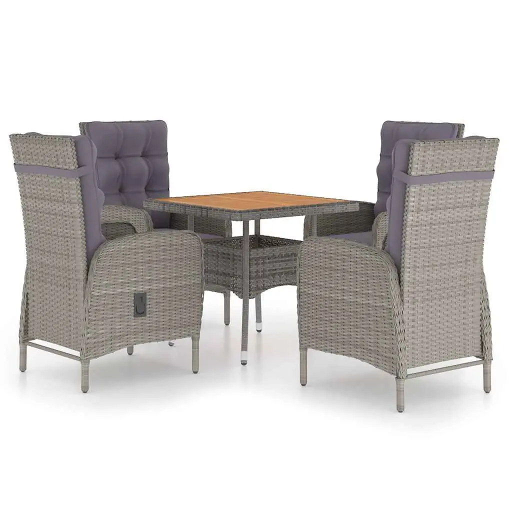 Garden Dining Set 5 Piece Outdoor Patio Furniture PE Rattan Acacia Wood Grey