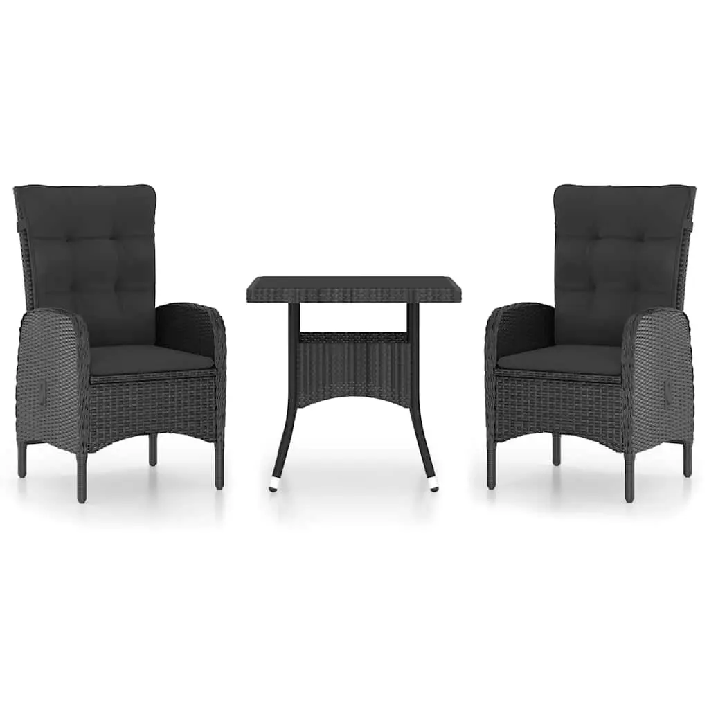 Outdoor Dining Set 3 Piece Garden Furniture Poly Rattan Glass Table Chairs Black