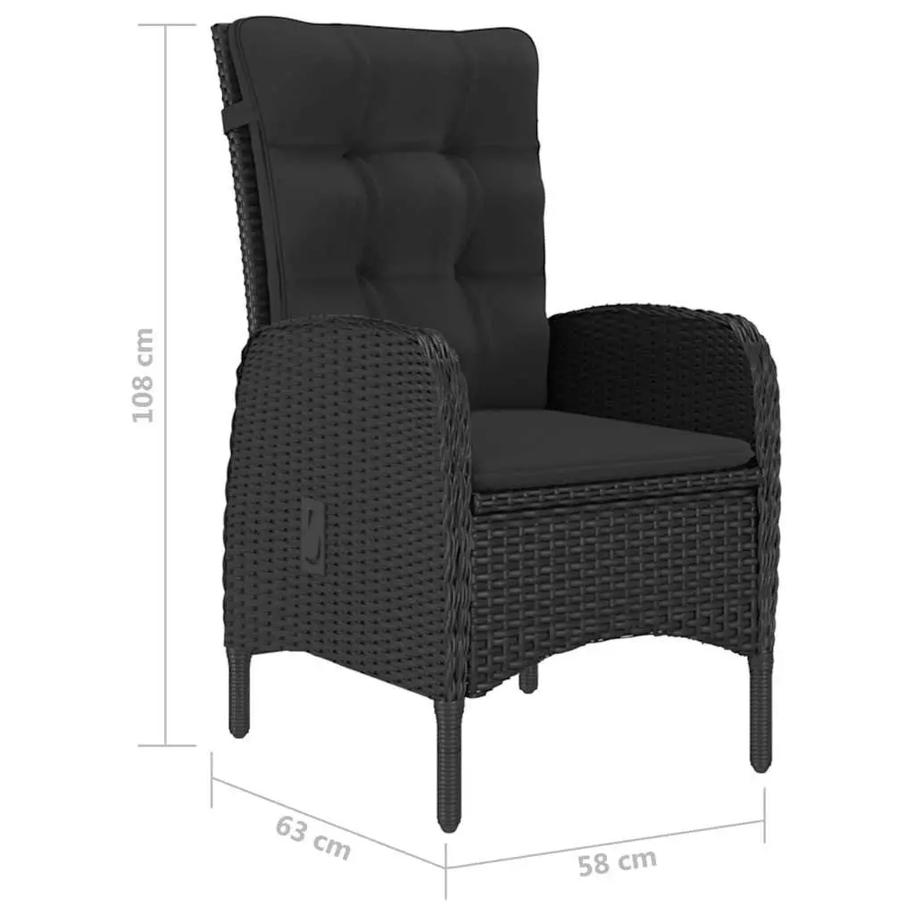 Outdoor Dining Set 3 Piece Garden Furniture Poly Rattan Glass Table Chairs Black