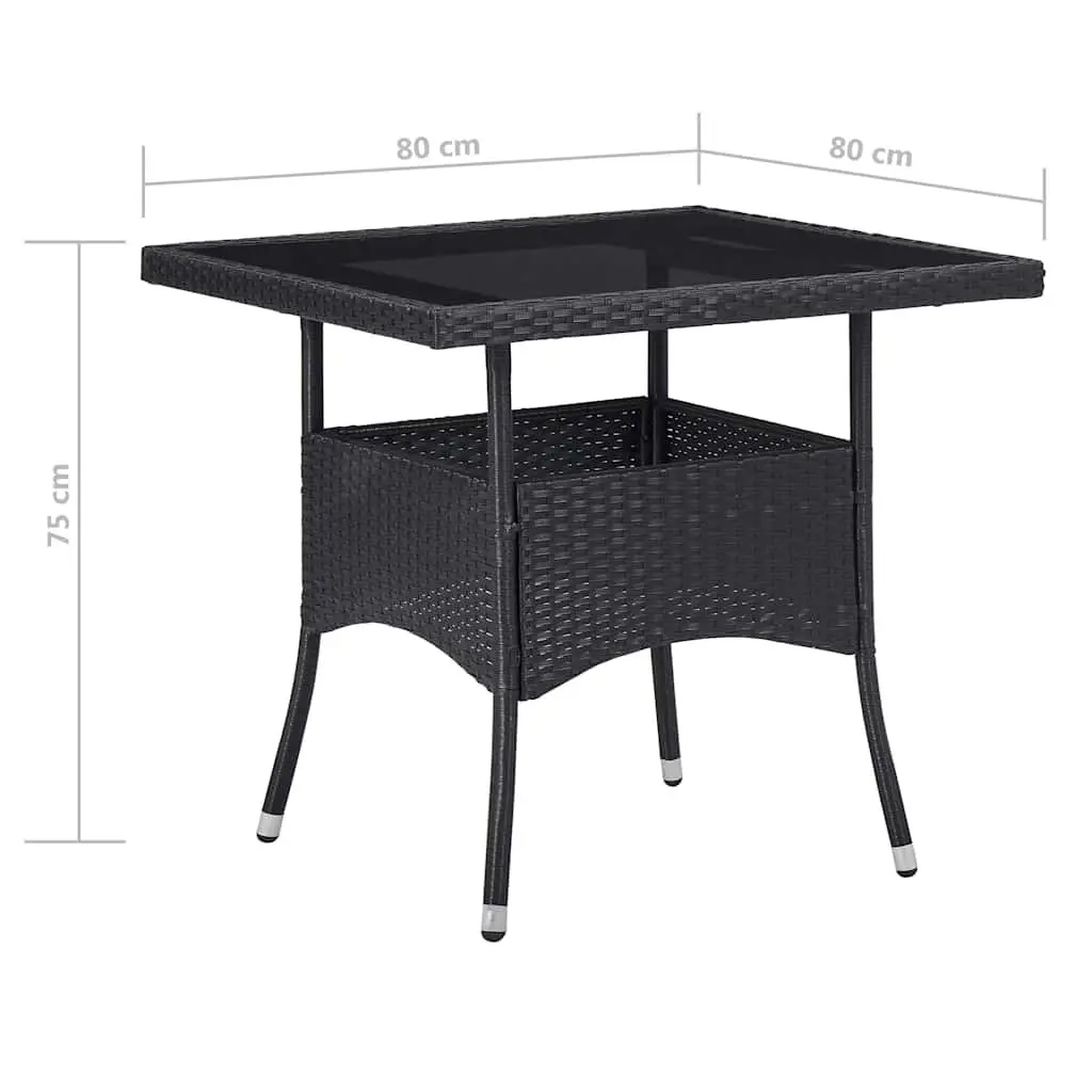 5 Piece Outdoor Dining Set Black Poly Rattan Glass Table Patio Furniture