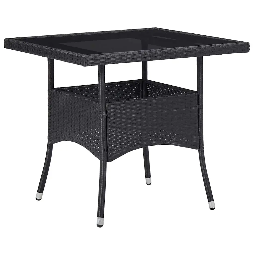 5 Piece Outdoor Dining Set Black Poly Rattan Glass Table Patio Furniture