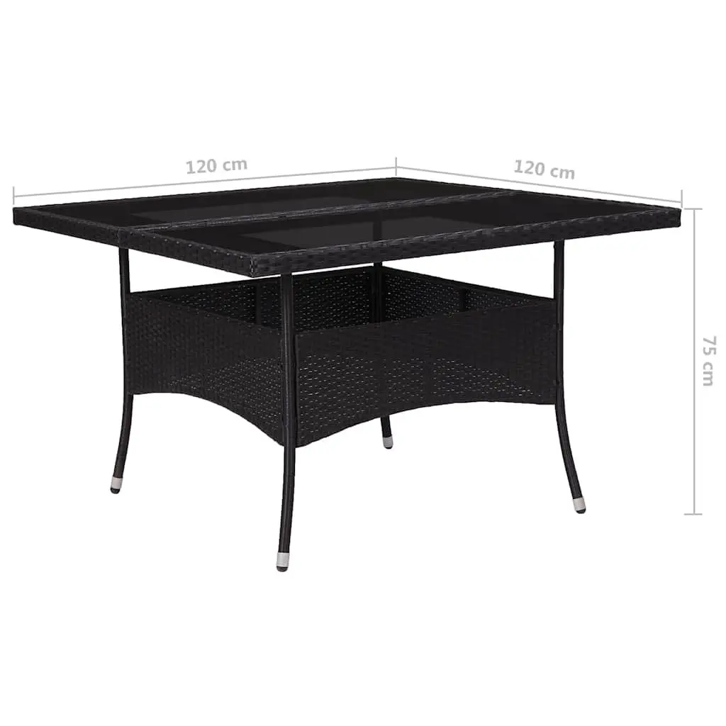 9 Piece Outdoor Dining Set Black Rattan Chairs Glass Top Weather Resistant