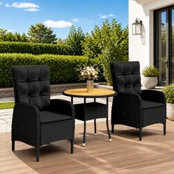 3 Piece Garden Bistro Set Poly Rattan Outdoor Patio Furniture Black Chairs Table